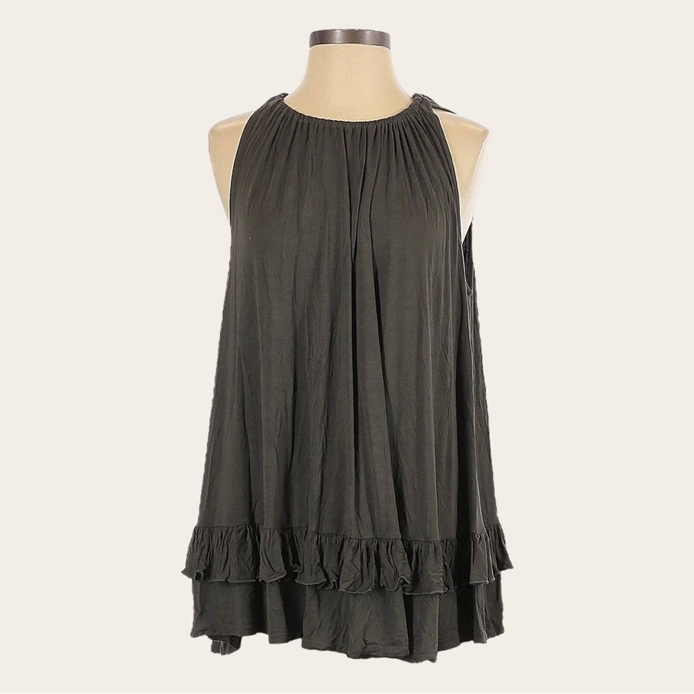 Anthropologie Eri + Ali Olive Ruffle Sleeveless Swing Hem Top Size XS NWT